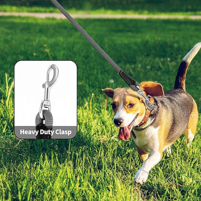 Mile High Life Genuine Leather Wrapped Handle Dog Leash, w Heavy Duty Clasp Rope Leash for Small Medium Large Dogs (Gray, 6FT)