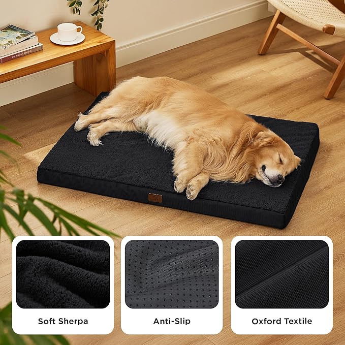 Bedsure XL Dog Beds Large Sized Dog -Comfy Flat Extra Large Pet Beds with Removable Washable Cover, Orthopedic Egg Crate Foam Mat, Suitable for Pet Up to 100 lbs