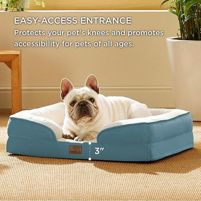 Bedsure Orthopedic Dog Bed Medium Size Dogs - Washable Medium Dog Cat Bed Waterproof, Comfort Pet Couch Sofa with Washable Removable Cover, Pets Bed with Nonskid Bottom, Dune Haze Blue, 28"