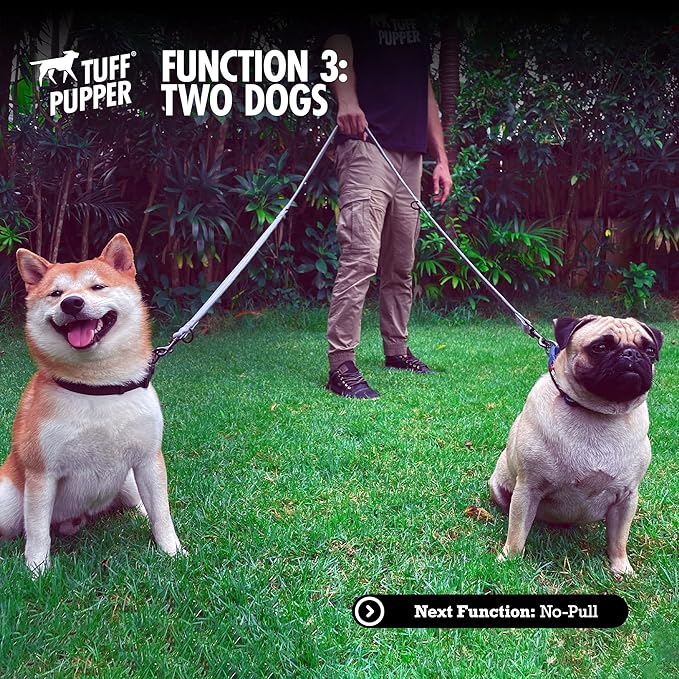 Tuff Pupper Heavy Duty Multi Function Crossbody Leash | 6 Uses in One Cross body Leash | 8 Feet Hands Free Leashes | Two Dog Leashes | Ballistic Nylon & Thick Neoprene Padding, Small Medium Large Dogs