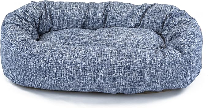 Majestic Pet 32 Inch Bagel Calming Dog Bed Washable – Cozy Soft Round Dog Bed with Spine Support for Dogs to Rest Their Head - Fluffy Donut Puppy Mat 32x23x7 (Inch) Medium – Blue