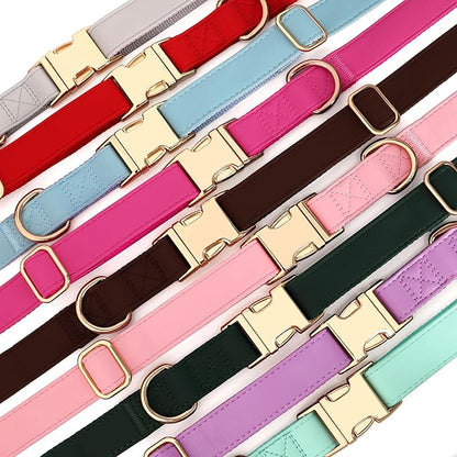 PET ARTIST PU Leather Dog Collar, Bright & Stylish Purple Dog Collar Girl with Quick Release Gold Metal Buckle, Soft Nylon Padded Durable Pet Collars Adjustable for Small Dogs, Neck Fit 9-14"