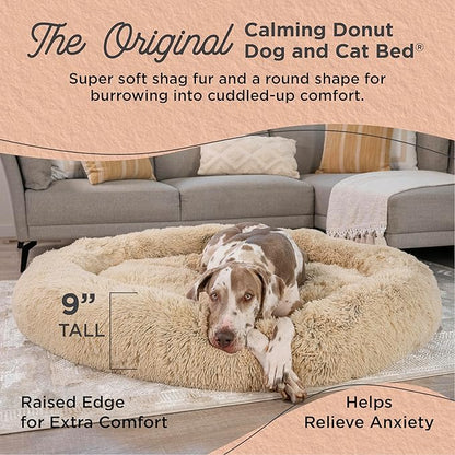 Best Friends by Sheri The Original Calming Donut Dog Bed – Washable Plush Pet Bed for XXL Breeds up to 210 lbs, Shag Faux Fur, Taupe, XXL (54" x 54")
