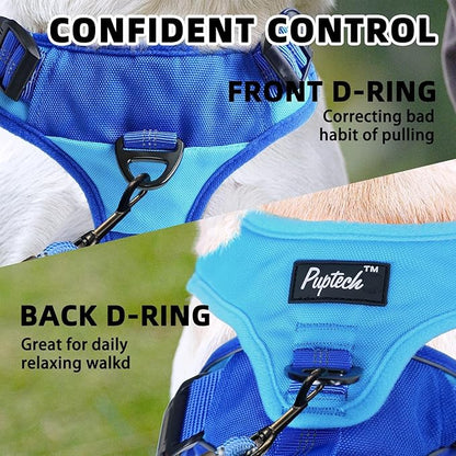 PUPTECK Escape Proof Dog Harness and Leash Set Upgraded No Pull Reflective Dog Vest with Lift Handle, Easy Control Pet Harness for Medium Large Dogs Training Walking Running, Blue, M