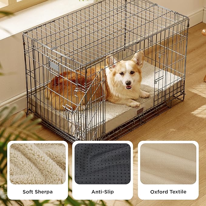 Bedsure Large Dog Bed for Crate - Comfy Flat Pet Beds with Removable Washable Cover, Orthopedic Egg Crate Foam Crate Mat, Suitable for Pet Up to 50 lbs