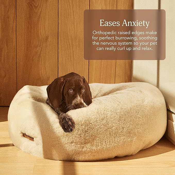 UnHide Floof Pet Bed - Medium (28" x 10") - Extra Soft Dog Bed - Removable Faux Fur Cover - Machine Washable - Helps Ease Pet Anxiety & Provides The Perfect Sleep - Pink