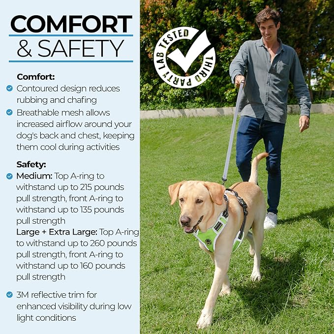 DogTraxs - Step-in Dog Harness - For Large Dogs - Soft Padding & Reflective Trim - Adjustable No Pull Through Design - Control Handle - Top & Front Clip Durable - Chartreuse Green