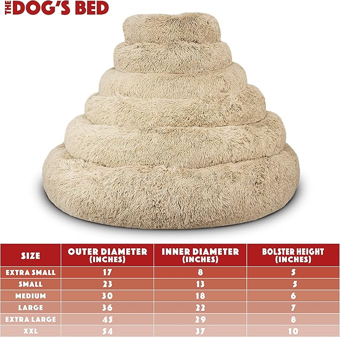 The Dog’s Bed Sound Sleep Donut Dog Bed, XXL Dog Beige Fur Calming Nest Bed Removable Cover, Veterinary Approved