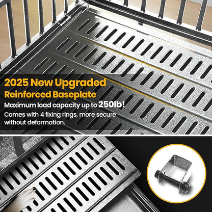 Oranland 48 inch Heavy Duty Indestructible Dog Crate,2025 New Upgraded Reinforced Baseplate for Large Dogs,XL Dog Crate for High Anxiety Dogs/Max Load Capacity 250lbs/Double Door with Wheels（Silver）