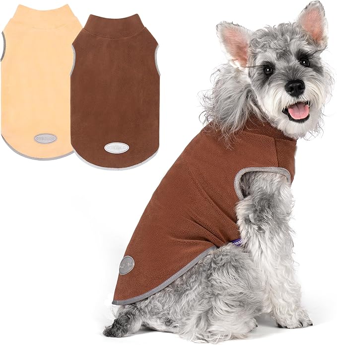 cyeollo Fleece Dog Sweater Vest, Reflective Dog Sweatshirt Pullover Doggie Jacket for Small Medium Large Doggie Clothes Boy Girl Pets, Brown & Khaki S