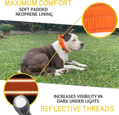 ADITYNA Heavy Duty Dog Collar for Large Dogs - Reflective Orange Collar with Handle for Training, and Walking - Wide, Thick, Tactical, Soft Neoprene Padded