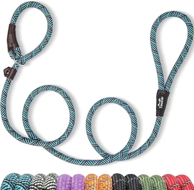 TwoEar 6FT Slip Lead Dog Leash, Heavy Duty Slip Leash for Dogs with Highly Reflective, Strong Rope Slip Leads No Pull Pet Training Leashes for Small Dogs (3/8", Blue)