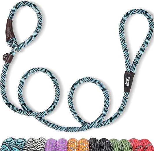 TwoEar 6FT Slip Lead Dog Leash, Heavy Duty Slip Leash for Dogs with Highly Reflective, Strong Rope Slip Leads No Pull Pet Training Leashes for Small Dogs (3/8", Blue)