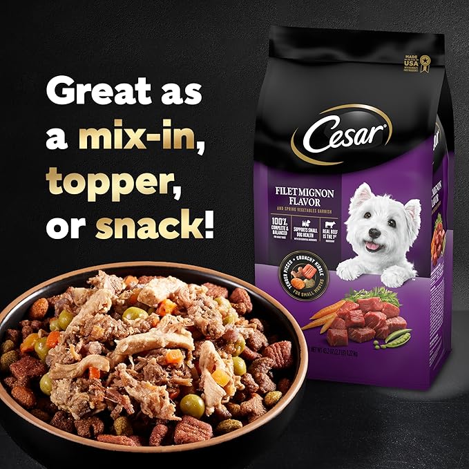 Cesar Simply Crafted Adult Wet Dog Food Toppers for Dry Food, Beef, Chicken, Purple Potatoes, Peas & Carrots, 1.3 oz Tubs, 10 Count