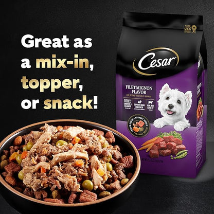 Cesar Simply Crafted Adult Wet Dog Food Toppers for Dry Food, Beef, Chicken, Purple Potatoes, Peas & Carrots, 1.3 oz Tubs, 10 Count