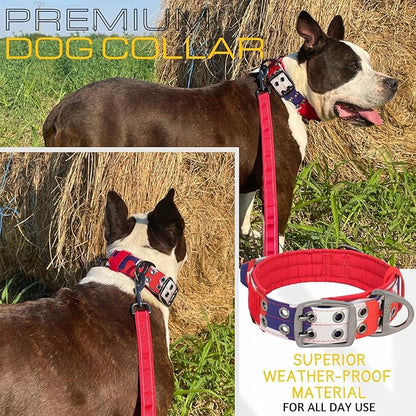 ADITYNA Heavy Duty Dog Collar for Extra-Large Dogs - Camo Red Blue Collar with Handle for Training, and Walking - Wide, Tactical, Soft Neoprene Padded