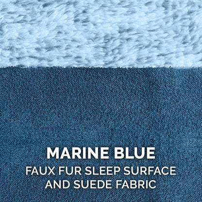 Furhaven Orthopedic Dog Bed for Large/Medium Dogs w/ Removable Bolsters & Washable Cover, For Dogs Up to 55 lbs - Two-Tone Plush Faux Fur & Suede L Shaped Chaise - Marine Blue, Large