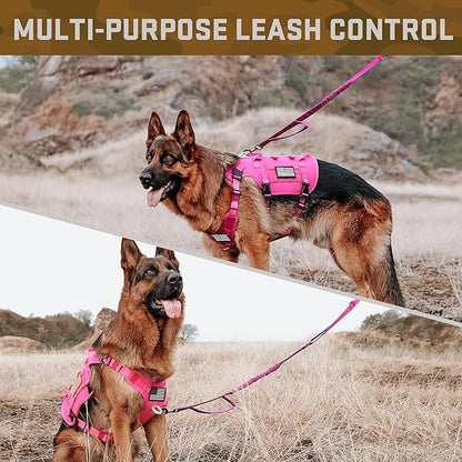 Forestpaw Pink Tactical Dog Harness for Large Dogs,Tactical Dog Collar with Bungee Leash Set,No Pull Military Dog Harness for Walking Training,Adjustable for Medium Large Dogs,Chest 21.5-45"