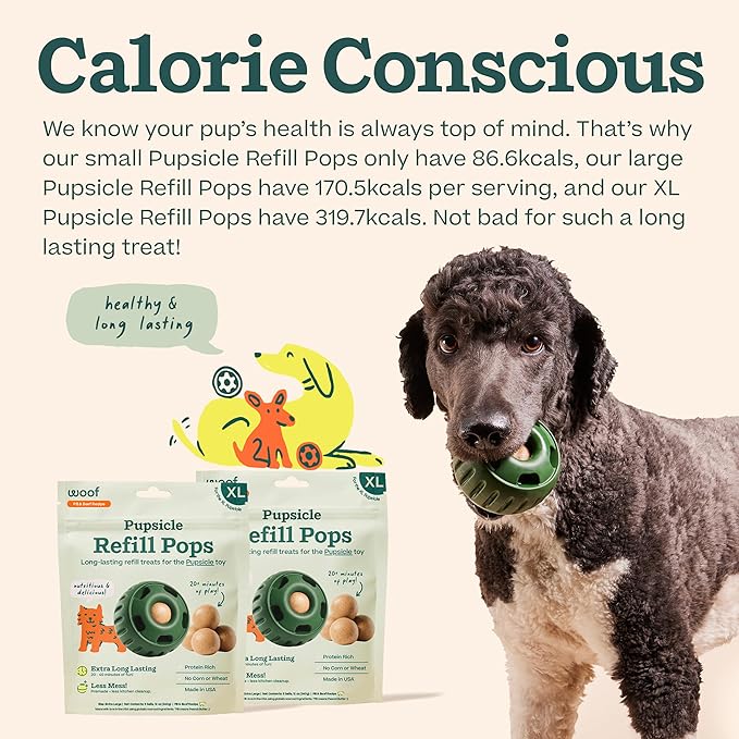 WOOF Pupsicle Refill Pops - Low-Mess Dog Snacks - with Peanut Butter and Beef - Dog Treats - Long Lasting - XL Pops - 5 Count