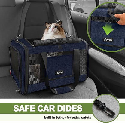 GAPZER Cat Carrier 18x11x11 United Airline Approved, Top Loader Heavy Duty Softshell Pet Flying Bag 18lbs, Small Dog Chihuahua Crate 5-10 Pounds, Kitty Transport Kennel, Miniature Poodle Case Navy