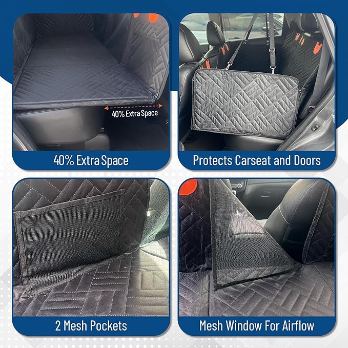 The Bark World Dog Backseat Extender with Hard Bottom – Waterproof Pet Travel Platform - Nonslip Rear Seat Cover - Car Hammock Bed for Cars SUVs & Small Trucks