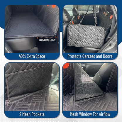 The Bark World Dog Backseat Extender with Hard Bottom – Waterproof Pet Travel Platform - Nonslip Rear Seat Cover - Car Hammock Bed for Cars SUVs & Small Trucks