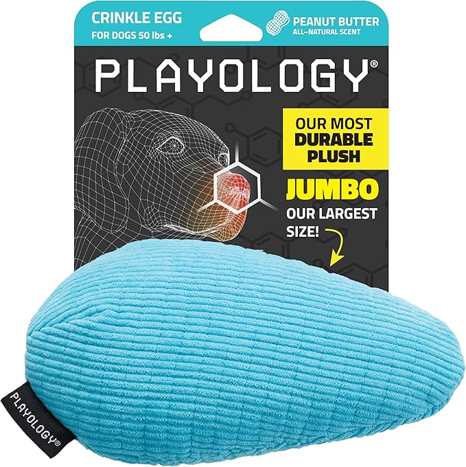 Playology Dog Toys | Plush Toy Crinkle Egg for Dogs | Jumbo Peanut Butter Scented Toy - Easy to Clean and Made from Non Toxic Materials