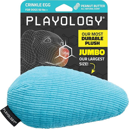Playology Dog Toys | Plush Toy Crinkle Egg for Dogs | Jumbo Peanut Butter Scented Toy - Easy to Clean and Made from Non Toxic Materials