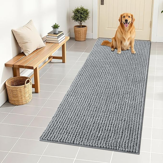 OLANLY Dog Door Mat for Muddy Paws 59x24, Ultra Absorbent Chenille Mud Doormat, Non-Slip Washable and Dirt Trapping Doormat for Indoor Entryway, Quick-Dry Indoor Pet Bed Mats for Dogs, Grey