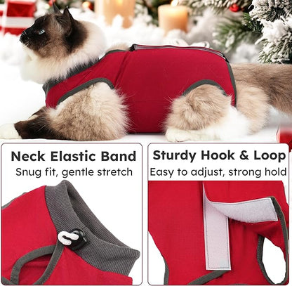 Hpetppy Cat Recovery Suit, Breathable Cat Surgery Recovery Suit Female, Kitten Onesie for After Surgery Spay Surgical Abdominal Wound Skin Diseases Cone of Shame Alternative (Red,S)