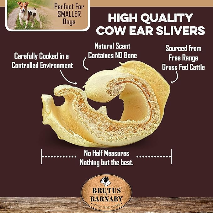 BRUTUS & BARNABY Cow Ears for Dogs – Thick Cut, Grass-Fed Angus Beef, All-Natural No-Rawhide Dog Treat Alternative