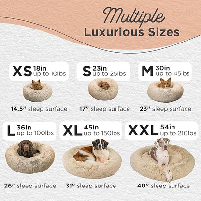 Best Friends by Sheri The Original Calming Donut Dog Bed – Washable Plush Pet Bed for Medium Breeds up to 45 lbs, Shag Faux Fur, Taupe, Medium (30" x 30")
