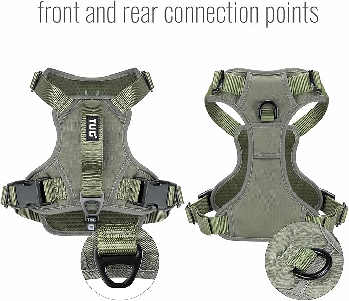 TUG Dog Harness with 2 Leash Connection Points | Adjustable, Padded, Lightweight | Handle on Back | No-Pull Front Clip (Large, Green)
