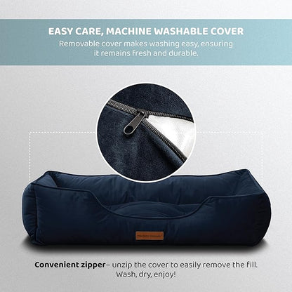 Modern Threads Luxury Dog Bed - Comfortable Tufted Velvet Cushion for Small to Large Dogs - Machine Washable - Durable & Cute Sleep Space for Pets - Pamper Your Pet with Cozy Beds - Denim