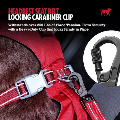 Tuff Pupper Dog Seat Belt for Car Headrest | Adjustable Length Dog Car Harness Restraint | Heavy-Duty Aviation Aluminum Carabiner & Tactical Buckle | Universal Fit for Small, Medium & Large Dogs