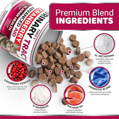 Cat Urinary Tract Health - Cranberry Supplement for Cats - Promotes Healthy Digestion & Normal Bladder Function - Probiotics - Vitamins and Food Supplements - Immune & Multivitamin Support Chews