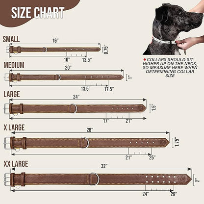 Riparo Adjustable Leather Dog Collar - Heavy Duty Wide Dog Collar for Small, Medium, Large and Extra Large Dogs with Dog Tag Holder (XXL: 2” Wide for 24”-29” Neck, Brown)