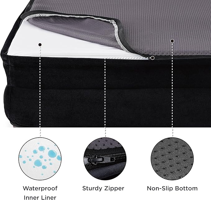Bedsure XL Orthopedic Dog Bed for Extra Large Dogs - Washable XLarge Dog Cat Bed Waterproof, Comfort Dogs Couch Sofa with Washable Removable Cover, Pet Bed with Nonskid Bottom, Plush-Black, 42"