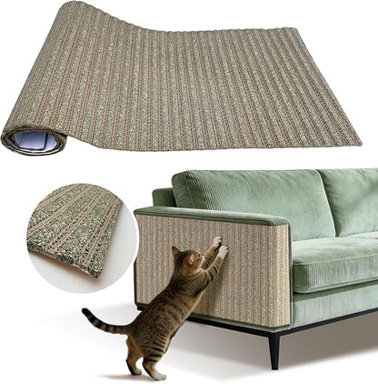 Natural Cork Cat Scratcher Mat, Hook-and-Loop Trimmable Furniture Protector for Couch, Door, Wall & Bed Corner, Claw-Friendly for Indoor Cats (Catnip Green, 39.4 x 11.8 Inch)