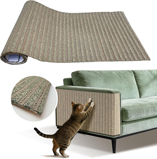Natural Cork Cat Scratcher Mat, Hook-and-Loop Trimmable Furniture Protector for Couch, Door, Wall & Bed Corner, Claw-Friendly for Indoor Cats (Catnip Green, 39.4 x 11.8 Inch)