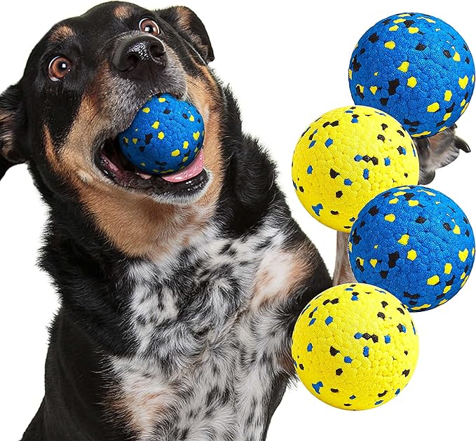Kimee Dog Balls Tennis Ball Toys Dog Toys for Aggressive Chewers Durable Teething Chew Toys Water Toy Fetch Ball for Large Medium Small Dog and Puppies (4 Balls)