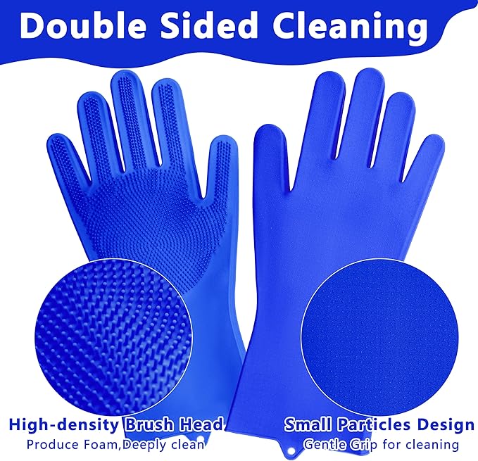 Pet Grooming Gloves—Heat Resistant Dog Washing Gloves with High-Density Teeth, Dog Bath Scrubber with Enhanced Five Finger Design, Silicone Gloves for Dogs and Cats Bathing, Massage (Dark Blue)
