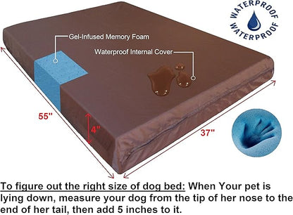 Dogbed4less Orthopedic Waterproof Heavy Duty Gel Memory Foam Dog Bed for Extra Large Dogs, Nylon Cover in Blue, XXL 55X37X4 Inches