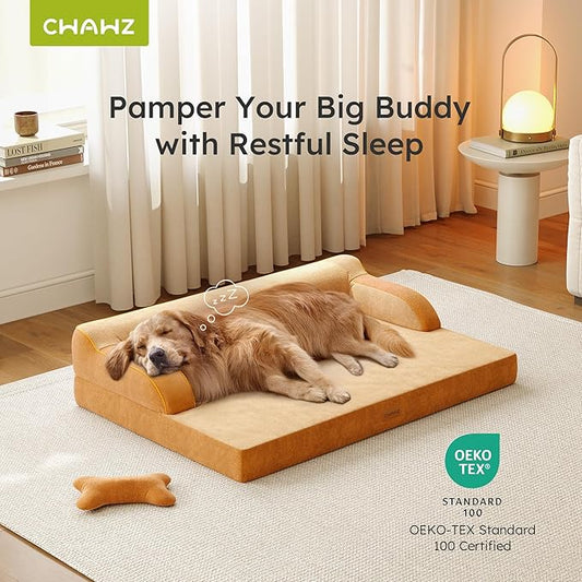CWAWZ Large Orthopedic Dog Bed, Pet Bed Large Size Dog, Dual-Sided Cooling Beds with Memory Foam Washable Cover Nonslip Bottom, Waterproof Pet Beds with Bolsters, Brown
