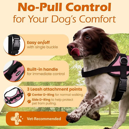 Bark Appeal Light Pink No-Pull Dog Harness for Extra Large Sized Pets – Adjustable, Reflective Vest with 3 Leash Clips for Added Control, Easy Walks & Training – XXL