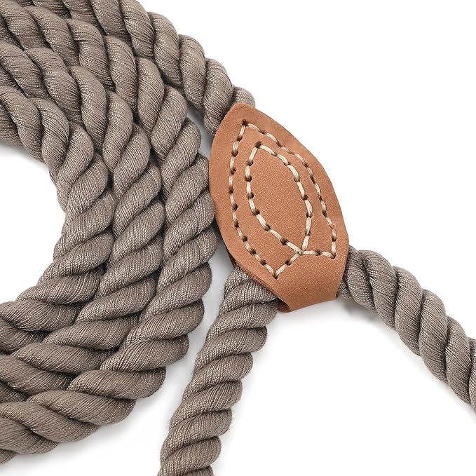 Mile High Life Dog Leash, Braided Cotton Rope Leashes with Leather Tailor Tip with Leather Tip - Heavy Duty Metal Clasp, 4FT, 1/2" Thick - Wedding, Walking Leash for Medium Large Dogs(Camel)