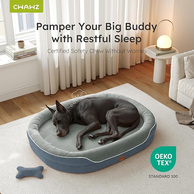 CWAWZ XXL Orthopedic Dog Bed, 53 in. Dog Bed for Large Sized Dogs with Full-Surround Bolsters, Dual-Sided Dog Cooling Beds with Memory Foam, Washable Pet Sofa Couch with Nonslip Bottom, Dark Grey