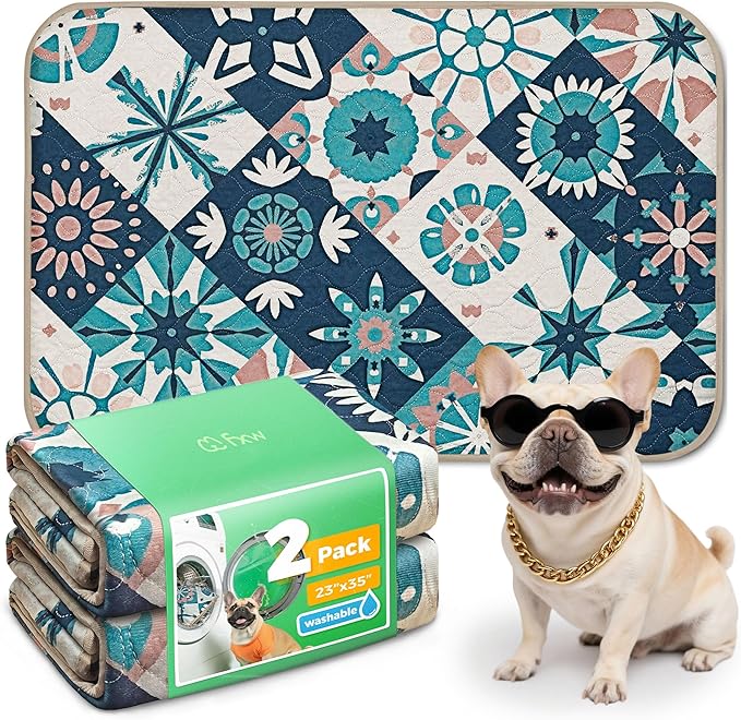 FXW Washable Pee Pads for Dogs, Puppy Pads with Super Absorbent, Specifically Designed for 36inch Cages, 23" x 35" Rectangle, Tie-Dye Beige, 2 Packs