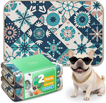 FXW Washable Pee Pads for Dogs, Puppy Pads with Super Absorbent, Specifically Designed for 36inch Cages, 23" x 35" Rectangle, Tie-Dye Beige, 2 Packs