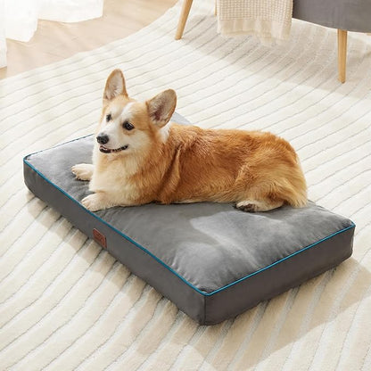 Bedsure Washable Large Dog Crate Bed - 3 Inch Thicken Up to 70lbs Pet Mat Pillows with Removable Washable Cover, Grey